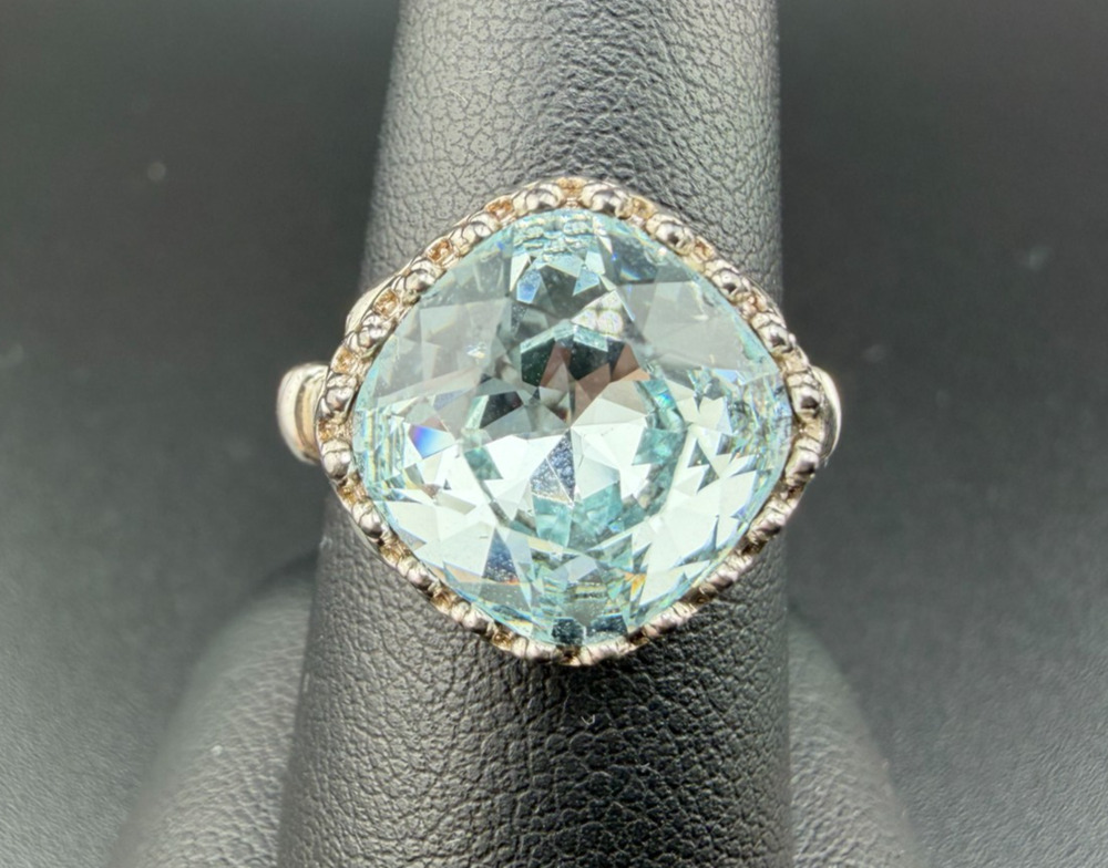 925 Sterling Silver Blue Stone Statement Ring sz 8.25